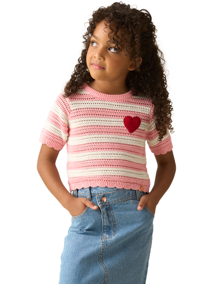 Angel & Rocket Kids' Cotton Knit Short Sleeved Heart Top, Pink, Pink