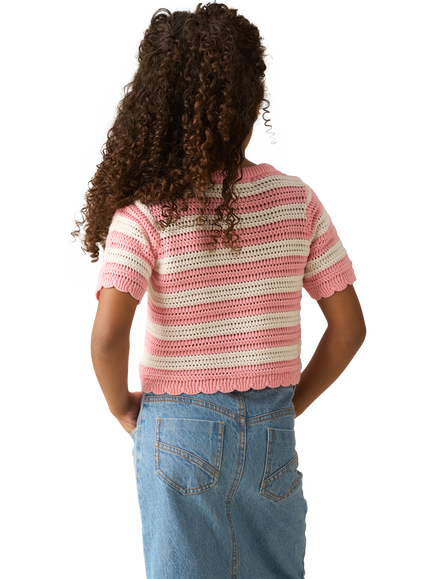 Angel & Rocket Kids' Cotton Knit Short Sleeved Heart Top, Pink - view 2, Pink