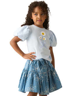 Angel & Rocket Kids' Cotton Rich Floral Embroidered T-Shirt, Blue - view 2, Blue