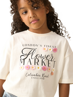 Angel & Rocket Kids' Cotton Flower Market T-Shirt, White, White