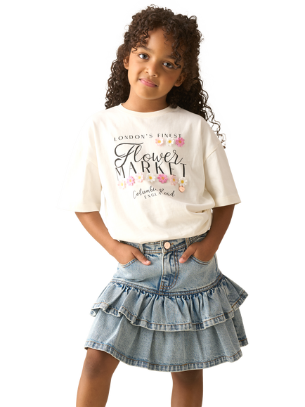 Angel & Rocket Kids' Cotton Flower Market T-Shirt, White - view 2, White