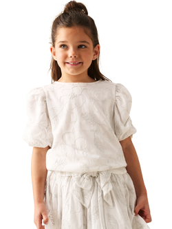 Angel & Rocket Kids' Dahlia Embroidered Floral Top, White, White