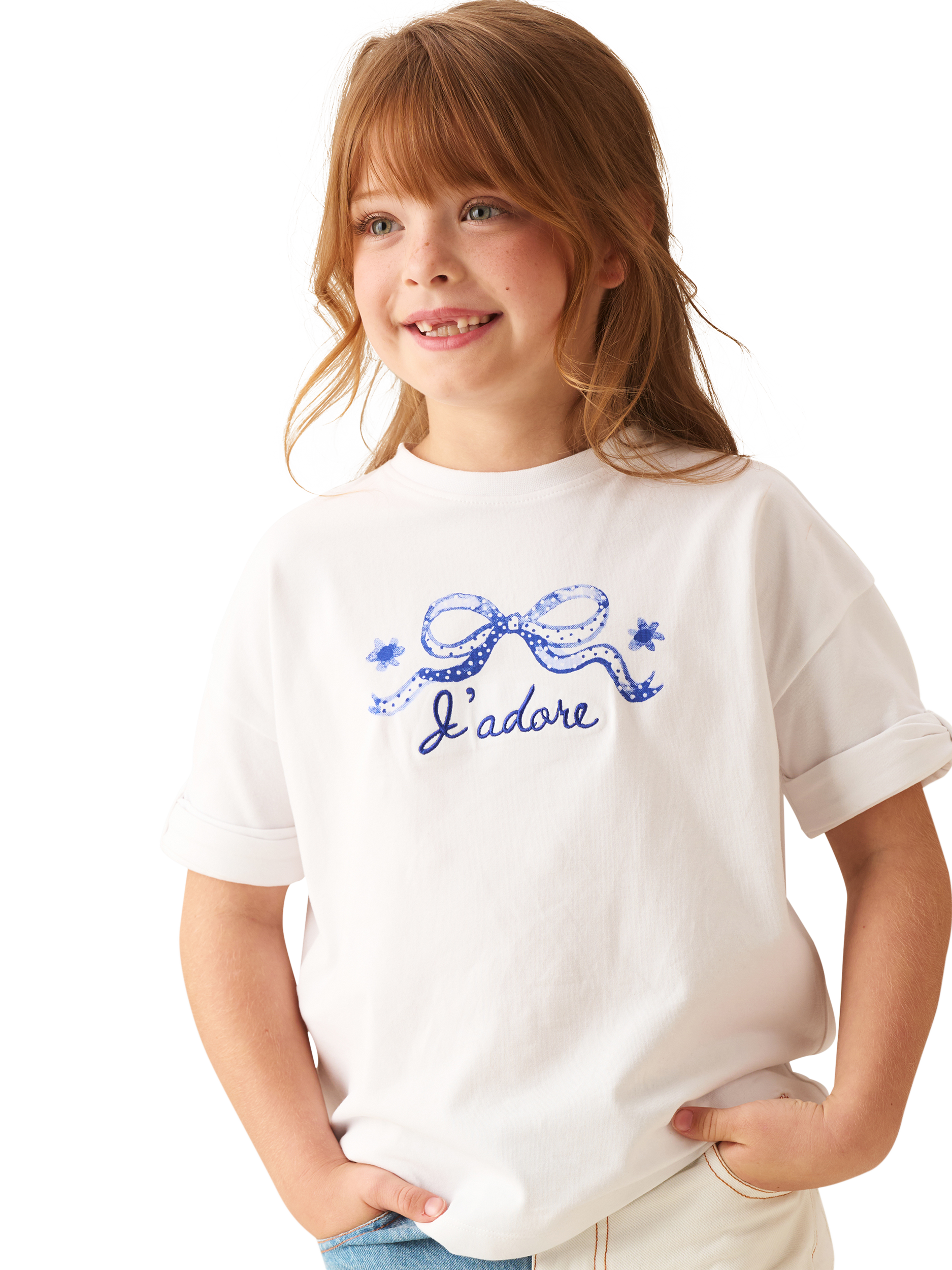 Product image 1 of 6, which shows Angel & Rocket Kids' J'adore T-Shirt, White, 3-4 years