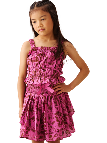 Angel & Rocket Kids' Palm Print Shirred Camisole Top, Pink, Pink