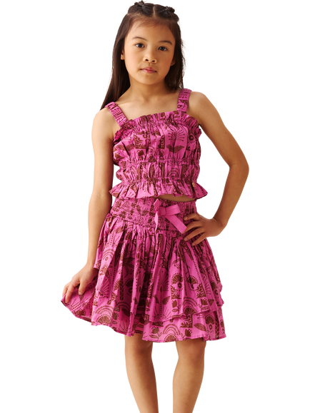 Angel & Rocket Kids' Palm Print Shirred Camisole Top, Pink - view 2, Pink