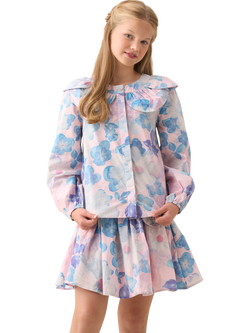 Angel & Rocket Kids' Cotton Puff Sleeve Floral Top, Pink, Pink