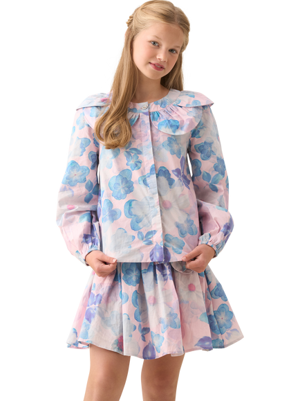 Angel & Rocket Kids' Cotton Puff Sleeve Floral Top, Pink, Pink