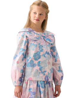 Angel & Rocket Kids' Cotton Puff Sleeve Floral Top, Pink - view 2, Pink