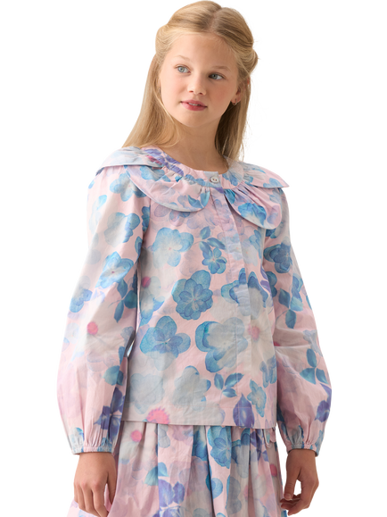 Angel & Rocket Kids' Cotton Puff Sleeve Floral Top, Pink - view 2, Pink