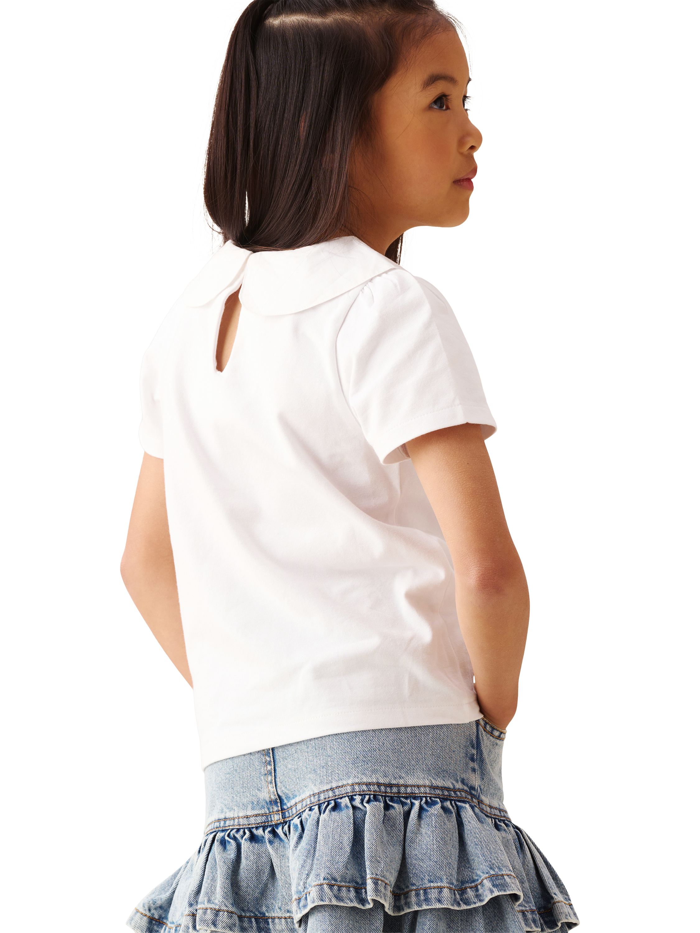 Product image 3 of 7, which shows Angel & Rocket Kids' Peter Pan Collar Top, White, 3-4 years