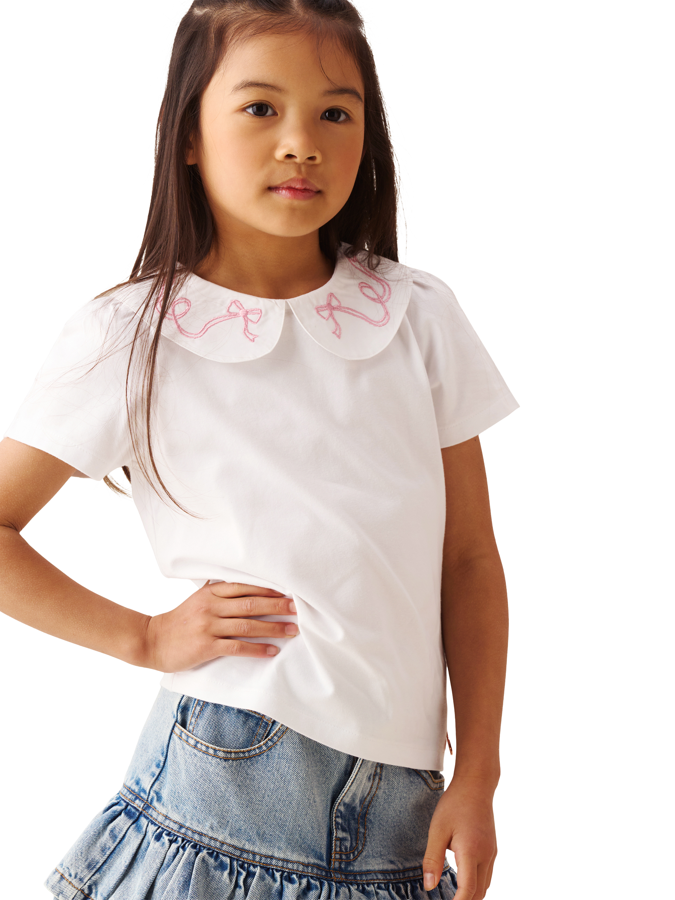 Product image 4 of 7, which shows Angel & Rocket Kids' Peter Pan Collar Top, White, 3-4 years