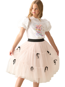 Angel & Rocket Kids' Cotton Rich Puff Sleeve Book Print T-Shirt, White - view 2, White
