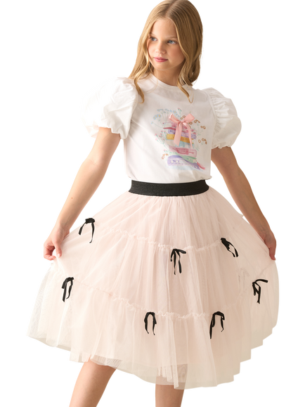 Angel & Rocket Kids' Cotton Rich Puff Sleeve Book Print T-Shirt, White - view 2, White