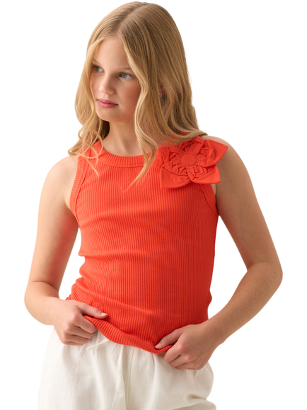 Angel & Rocket Kids' Cotton Rich Corsage Vest Top, Red, Red