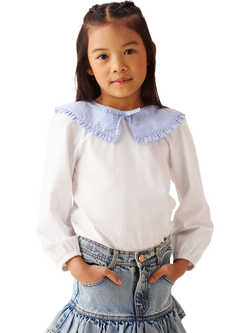 Angel & Rocket Kids' Betty Striped Collar Longsleeve Top, White, White