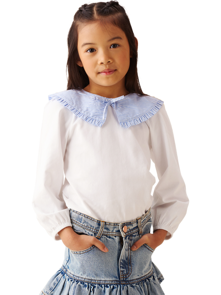 Angel & Rocket Kids' Betty Striped Collar Longsleeve Top, White, White