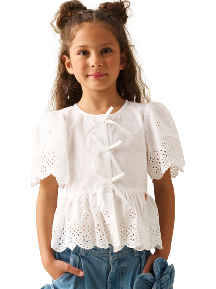 Angel & Rocket Kids' Ria Tie Front Peplum Hem Top, White, White