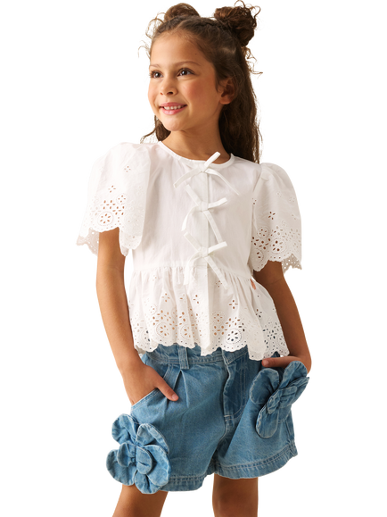 Angel & Rocket Kids' Ria Tie Front Peplum Hem Top, White - view 2, White