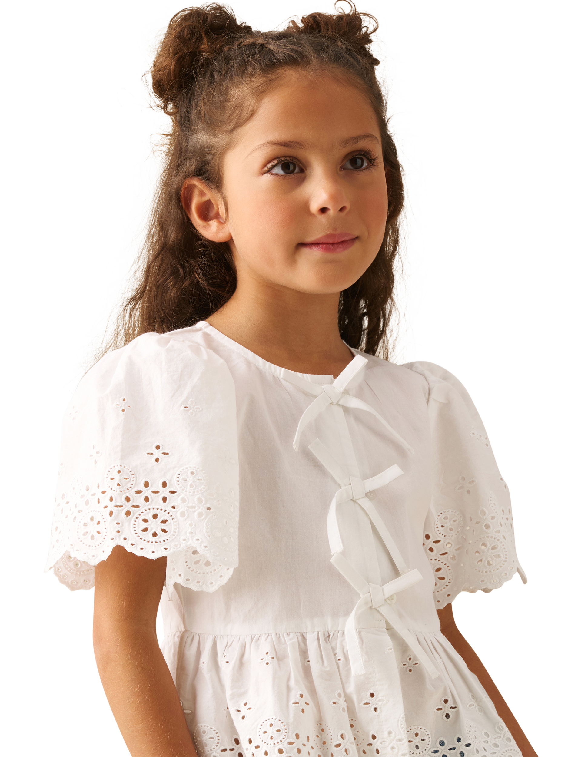 Product image 4 of 8, which shows Angel & Rocket Kids' Ria Tie Front Peplum Hem Top, White, 2 years