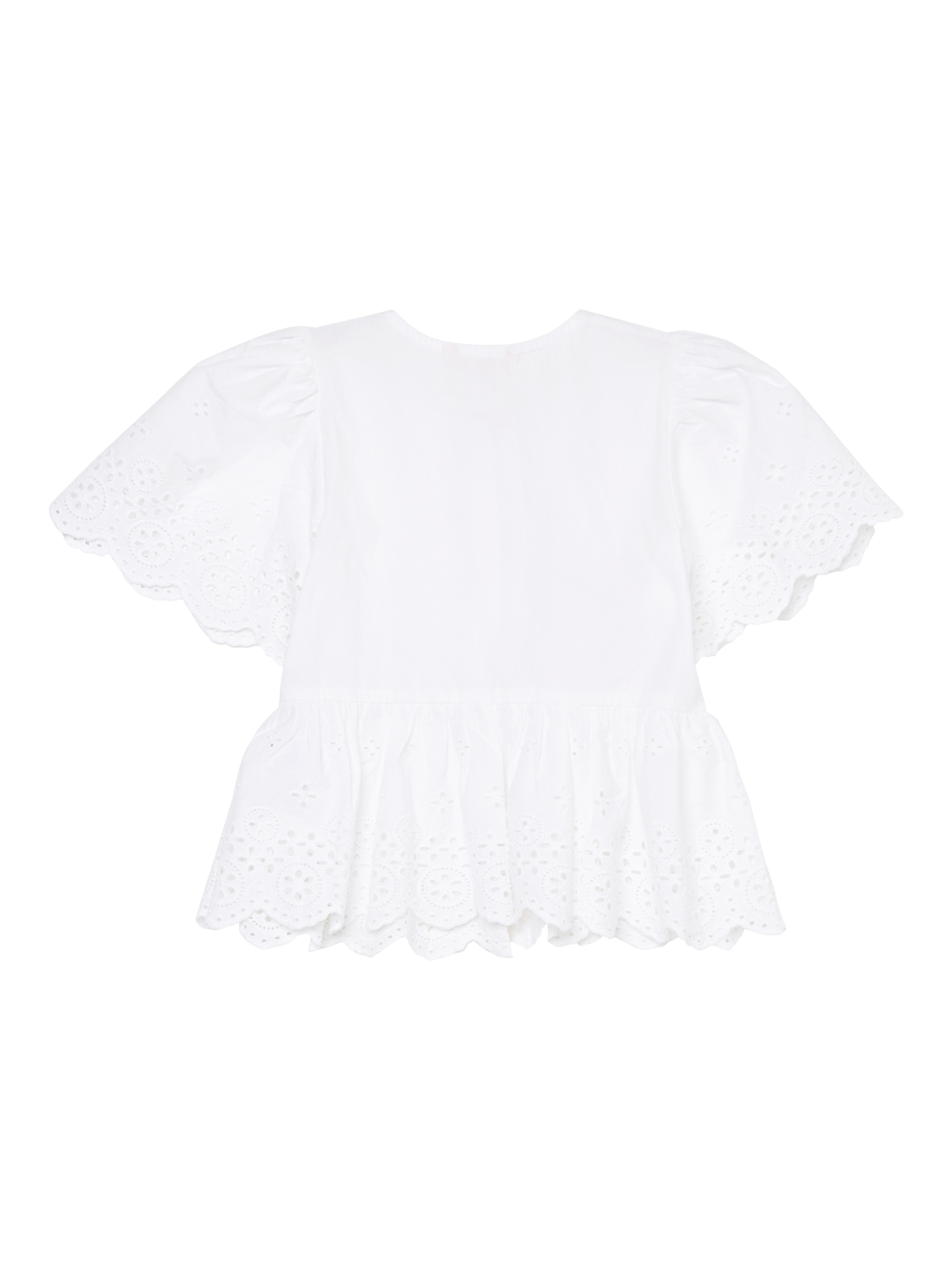 Product image 7 of 8, which shows Angel & Rocket Kids' Ria Tie Front Peplum Hem Top, White, 2 years