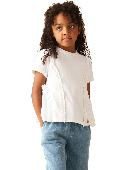 Angel & Rocket Kids' Pippa Woven Peplum Ruffle T-Shirt, White, White