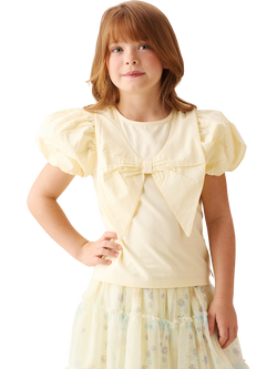 Angel & Rocket Kids' Cotton Blend Bow Collar Puff Sleeve T-Shirt, Yellow