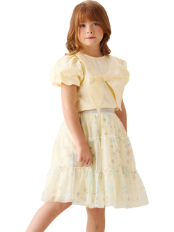 Angel & Rocket Kids' Cotton Blend Bow Collar Puff Sleeve T-Shirt - view 2, Yellow