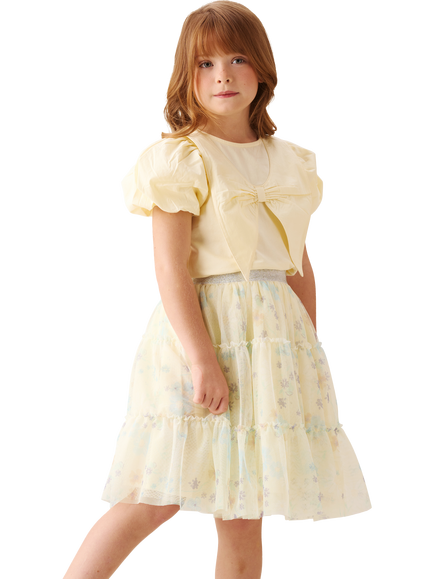 Angel & Rocket Kids' Cotton Blend Bow Collar Puff Sleeve T-Shirt - view 2, Yellow