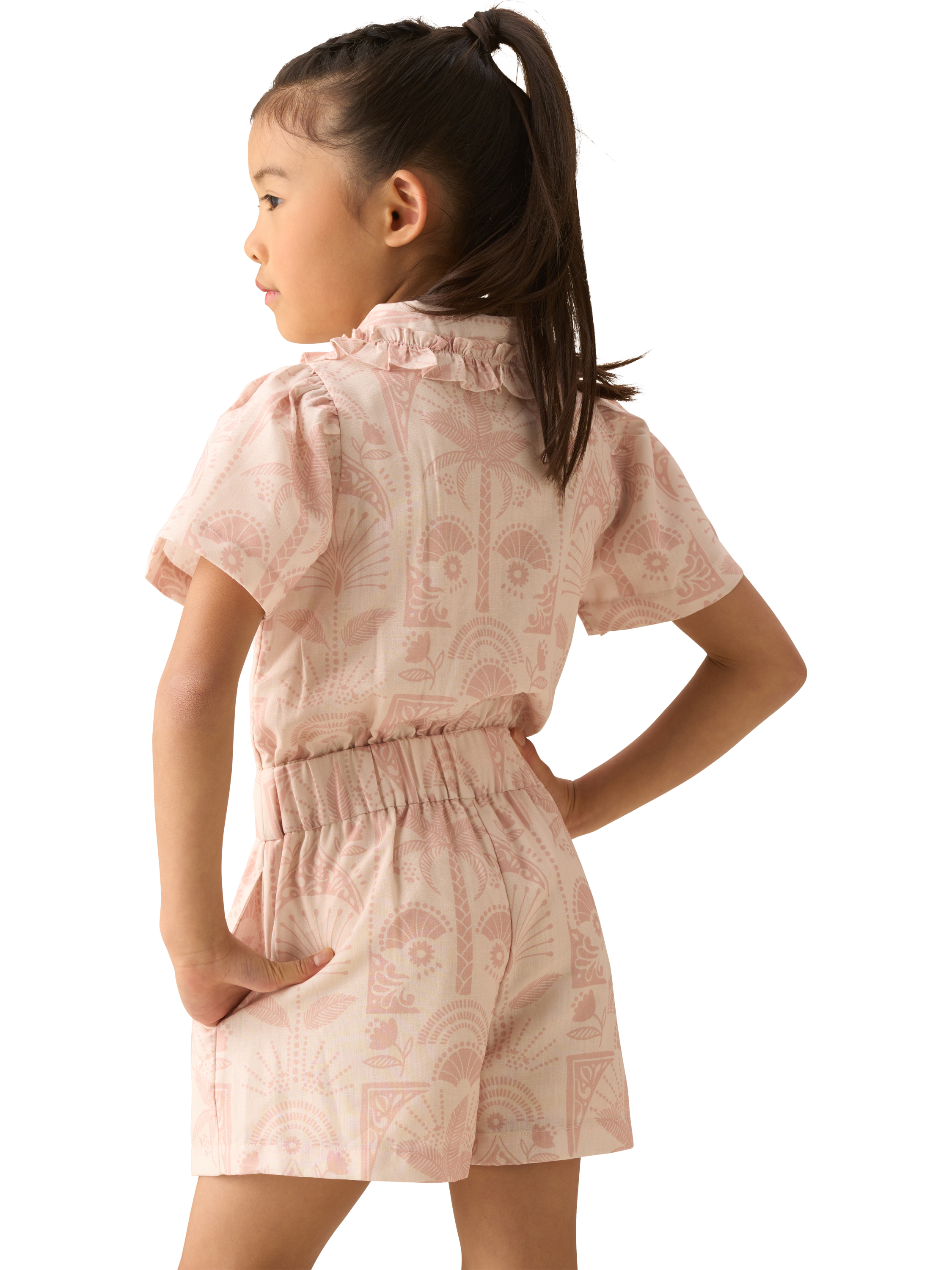 Product image 2 of 8, which shows Angel & Rocket Kids' Printed Short Playsuit, Natural, 3 years