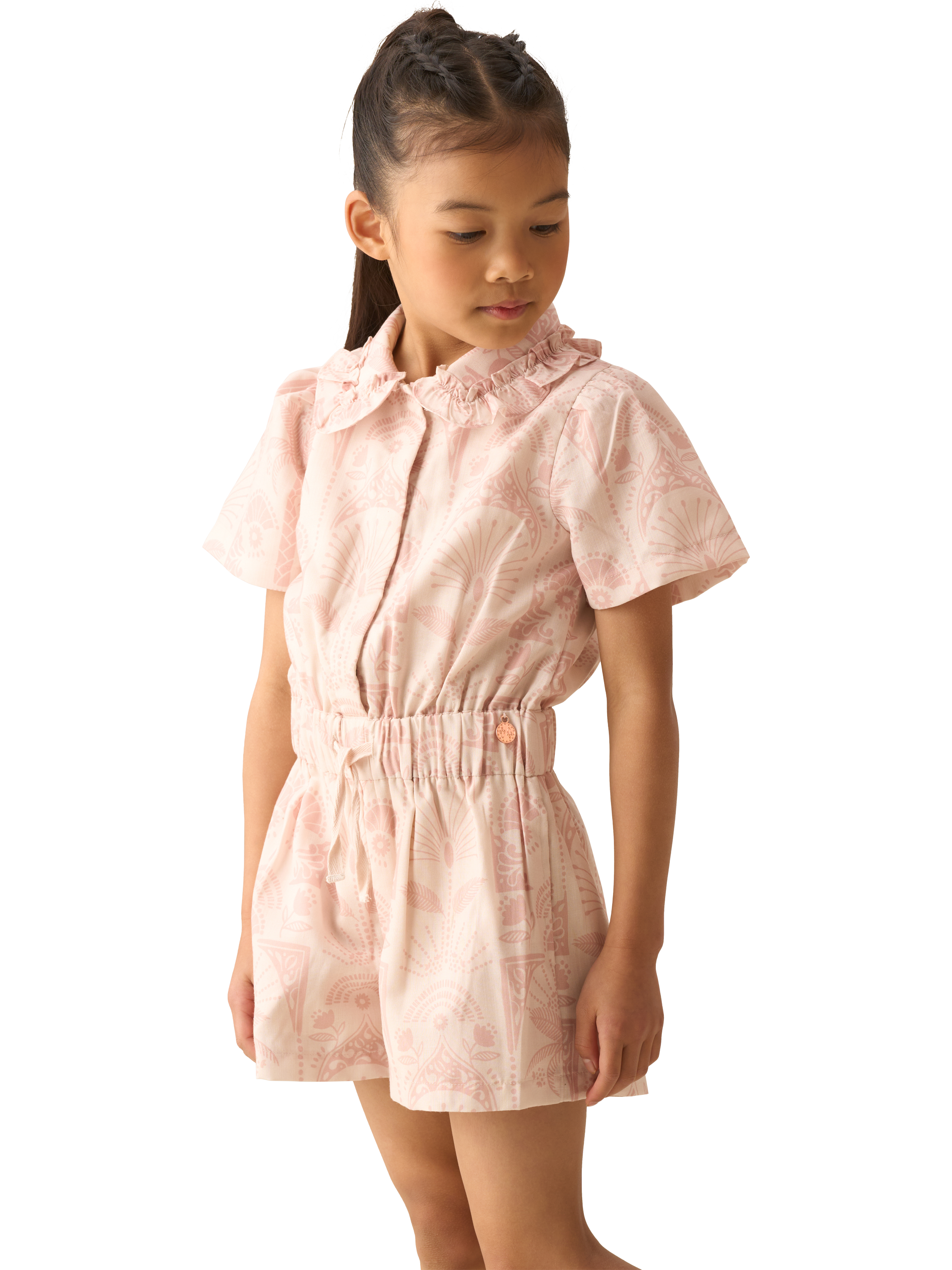 Product image 3 of 8, which shows Angel & Rocket Kids' Printed Short Playsuit, Natural, 3 years
