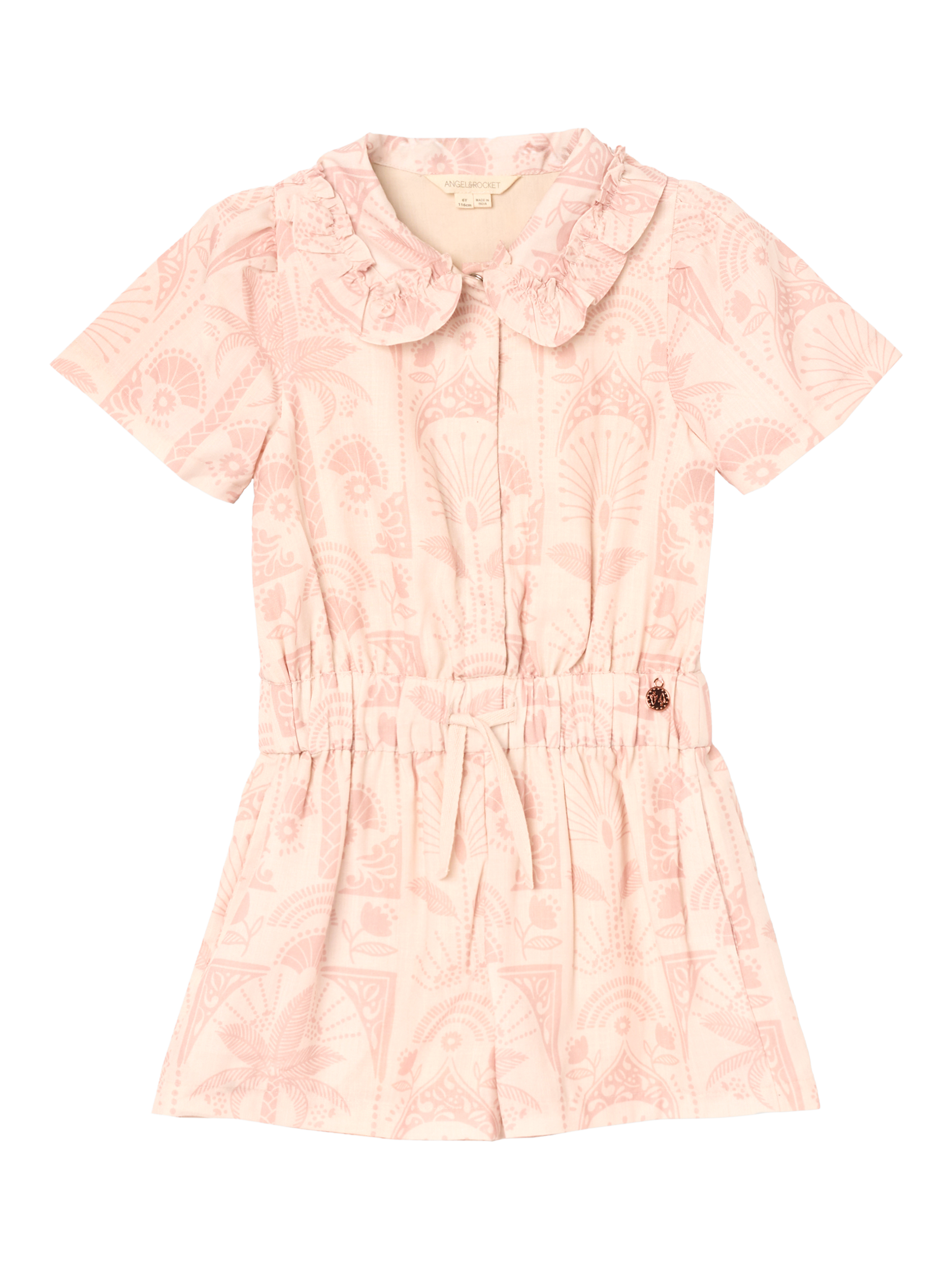 Product image 6 of 8, which shows Angel & Rocket Kids' Printed Short Playsuit, Natural, 3 years