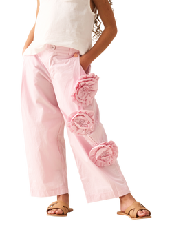 Angel & Rocket Kids' Corsage Embroidered Trousers, Pink, Pink