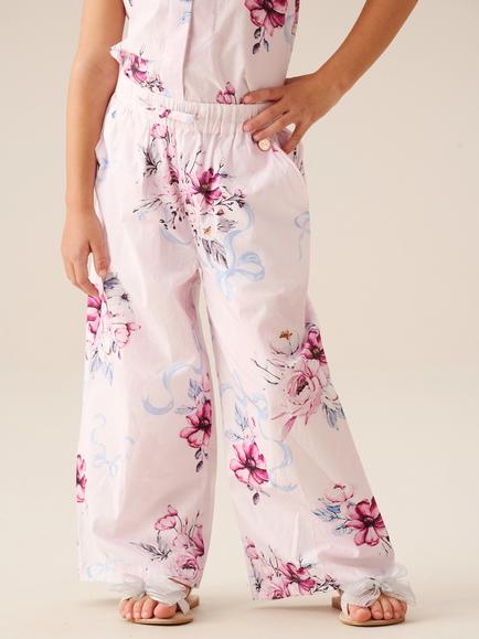Angel & Rocket Kids' Cleo Floral Wide Leg Trousers, Pink, Pink