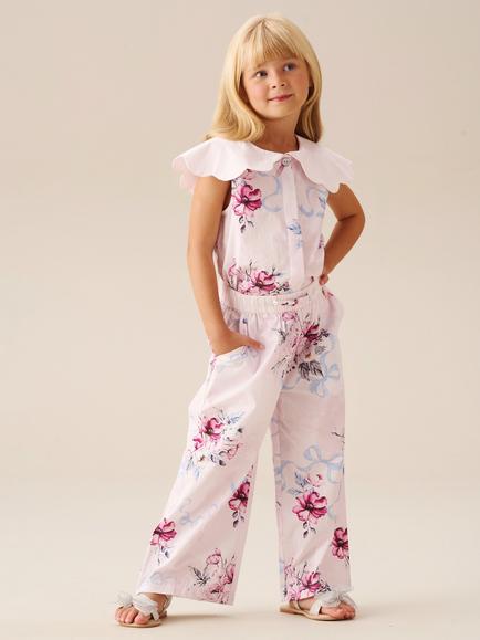 Angel & Rocket Kids' Cleo Floral Wide Leg Trousers, Pink - view 2, Pink