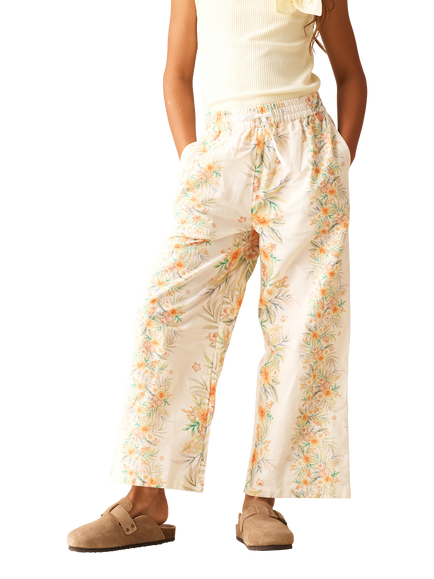 Angel & Rocket Kids' Cotton Rich Floral Wide Leg Trousers, Yellow/Multi, Yellow/Multi