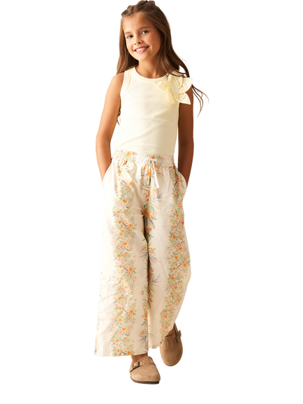 Angel & Rocket Kids' Cotton Rich Floral Wide Leg Trousers, Yellow/Multi - view 2, Yellow/Multi