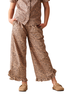 Angel & Rocket Kids' Leopard Frill Hem Trousers, Brown, Brown