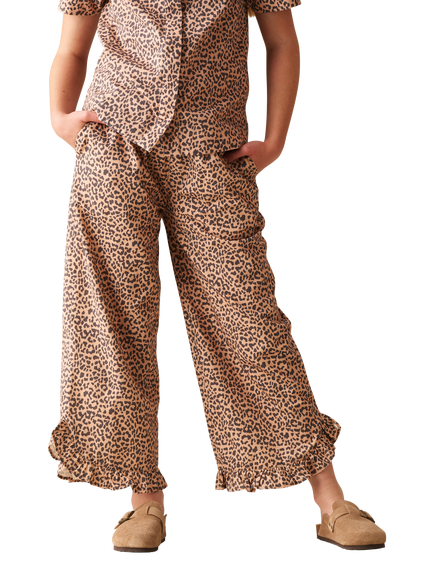 Angel & Rocket Kids' Leopard Frill Hem Trousers, Brown, Brown