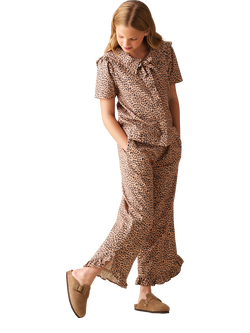 Angel & Rocket Kids' Leopard Frill Hem Trousers, Brown - view 2, Brown