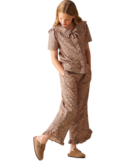 Angel & Rocket Kids' Leopard Frill Hem Trousers, Brown - view 2, Brown