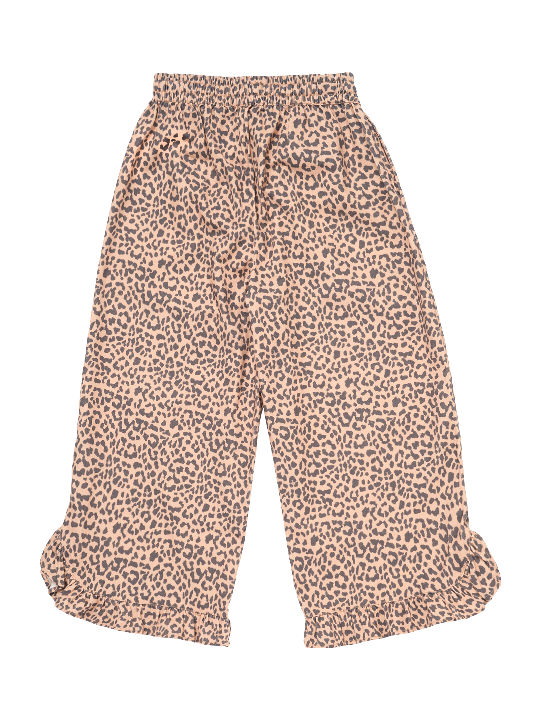 Product image 7 of 11, which shows Angel & Rocket Kids' Leopard Frill Hem Trousers, Brown, 3 years