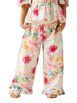 Angel & Rocket Kids' Cotton Rich Floral Cropped Trousers, Cream/Multi, Cream/Multi