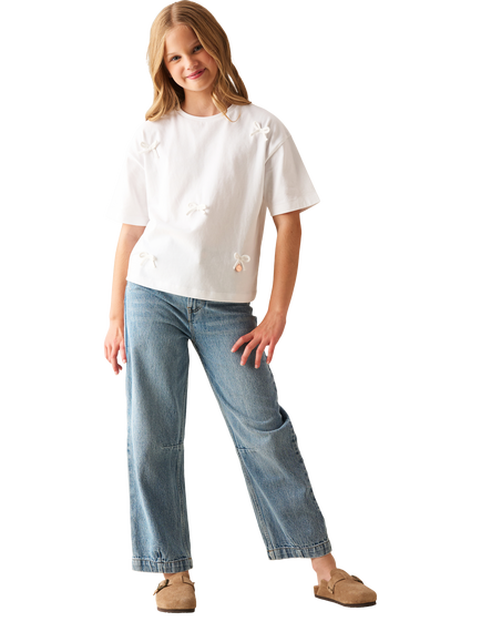 Angel & Rocket Kids' Relaxed Denim Barrel Leg Jeans, Blue - view 2, Blue
