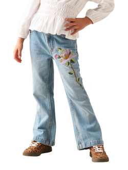 Angel & Rocket Kids' Embroidered Flared Denim Jeans, Blue/Multi, Blue/Multi