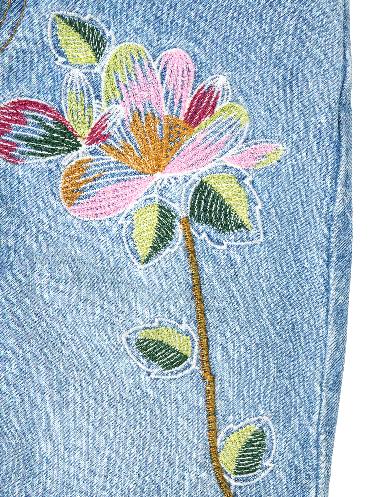 Product image 7 of 7, which shows Angel & Rocket Kids' Embroidered Flared Denim Jeans, Blue/Multi, 3 years