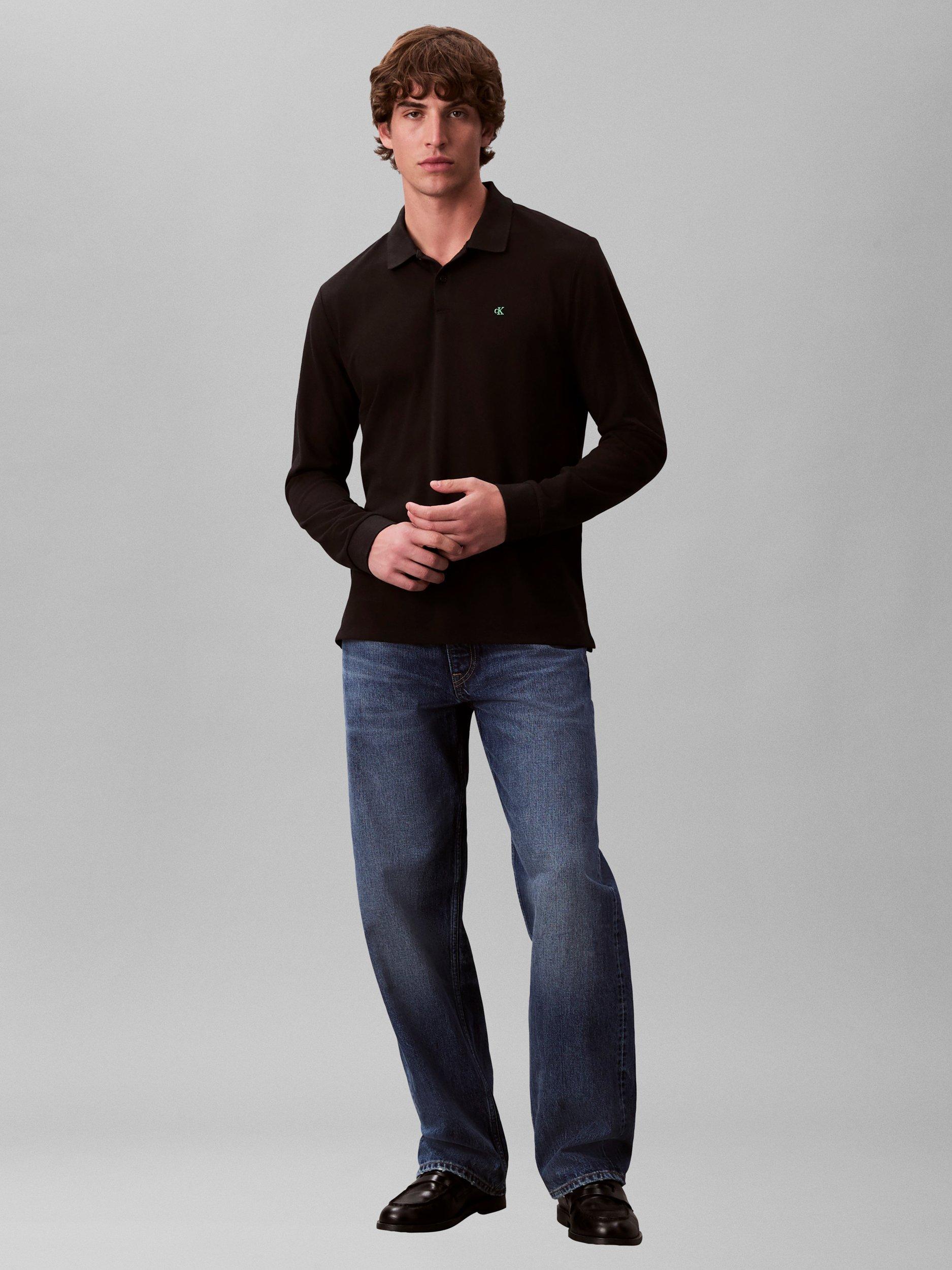 Product image 1 of 6, which shows Calvin Klein Casual Long Sleeve Polo Shirt, Black, S