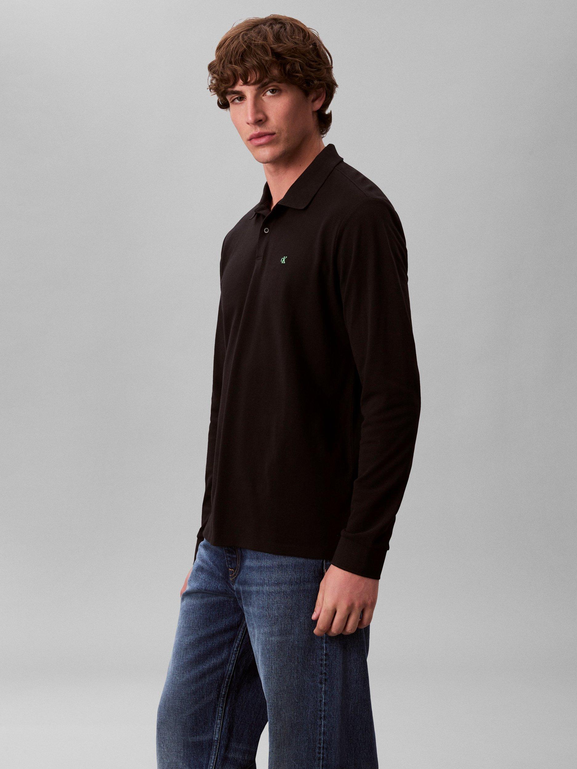 Product image 5 of 6, which shows Calvin Klein Casual Long Sleeve Polo Shirt, Black, S