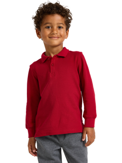 Lindex Kids' Pure Cotton Long Sleeved Polo Shirt, Dark Dusty Red, Dark Dusty Red