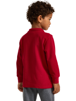 Lindex Kids' Pure Cotton Long Sleeved Polo Shirt, Dark Dusty Red - view 2, Dark Dusty Red