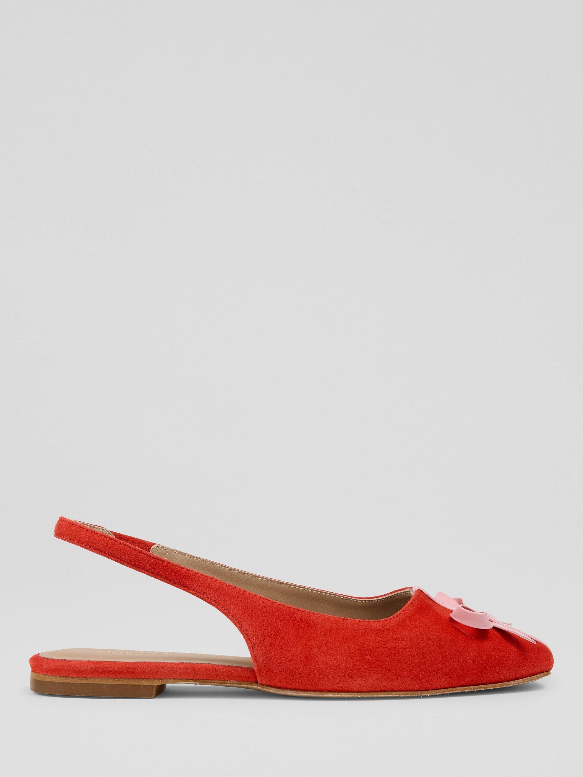 Product image 1 of 3, which shows L.K.Bennett Frieda Bow Slingback Suede Ballet Flats, Red, 2